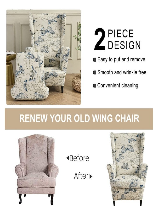 Eco-Ancheng Wingback Chair Slipcover 2 Piece Wingback Chair Cover Spandex Wing Chair Slipcovers Wingback Armchair Covers with Elastic Bottom for Living Room Wingback Chair - Image 4